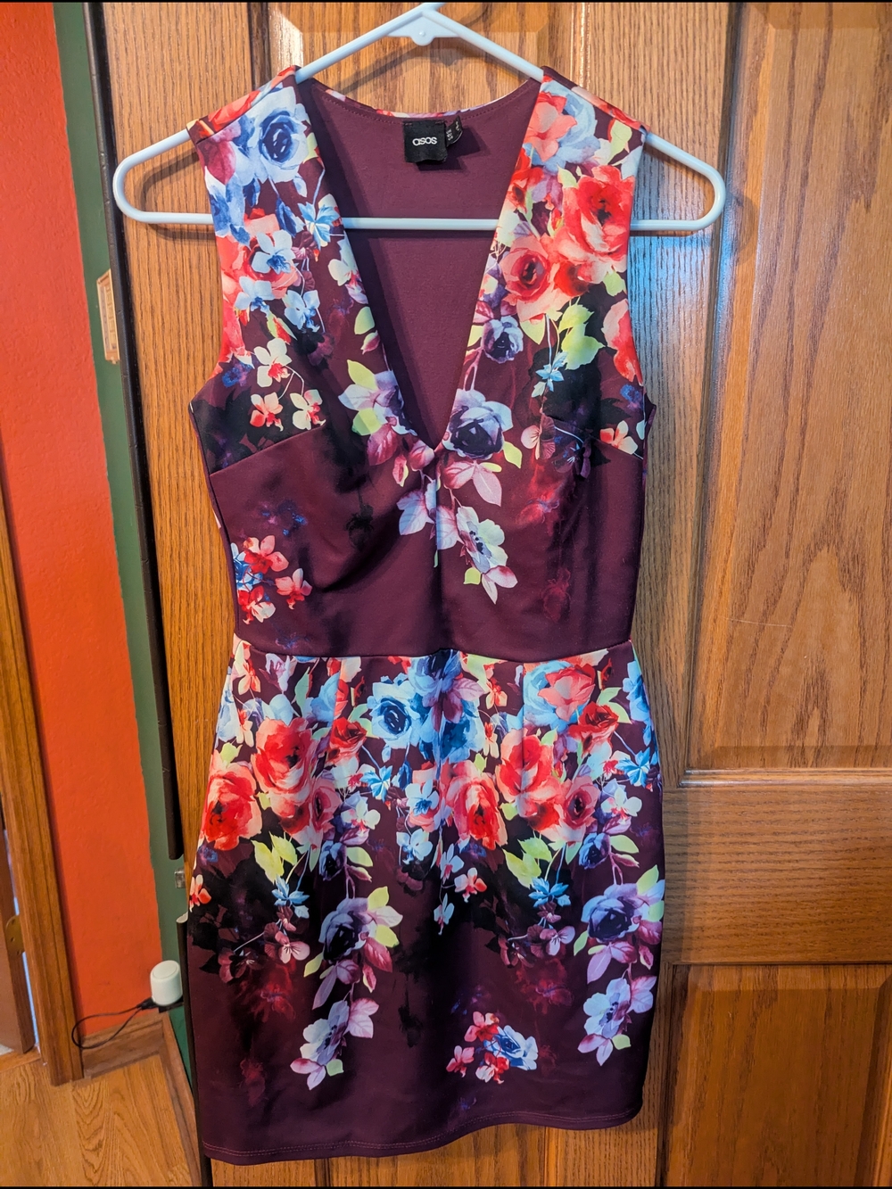 ASOS Floral Plunge Neck Purple Sheath Dress